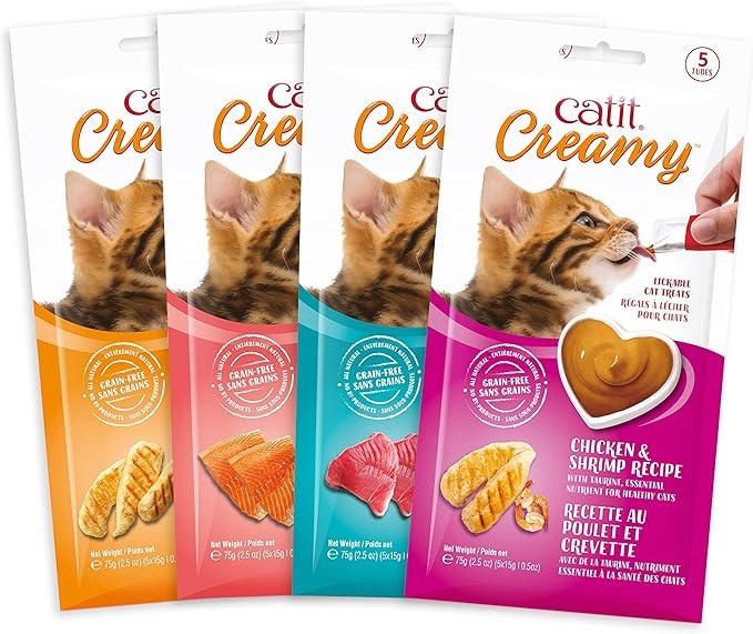 Catit Creamy Lickable Cat Treat – Hydrating and Healthy Treat for Cats of All Ages - Chicken & Shrimp, 5-Pack