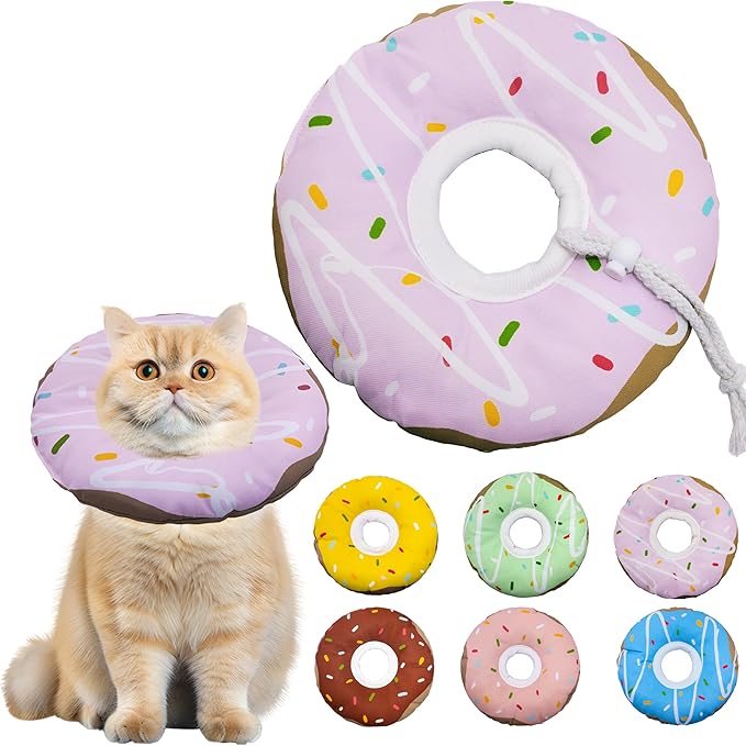 Cat Cone Collar Soft, Adjustable Cat Recovery Collar Kitten Cones to Stop Licking, Cute Donut Collar After Surgery, Cats Neck Pillow Cone Elizabethan Cones of Shame (Waterproof Purple, Medium)