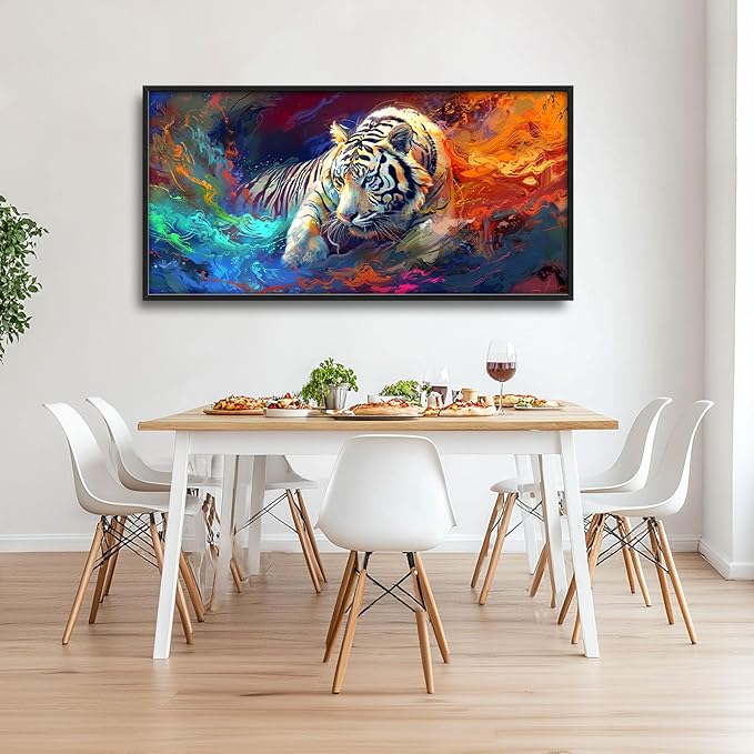 Quorin White Tiger Large Wall Art Abstract Colorful Tiger Animal Pictures Wall Decor Canvas Print Painting Artwork for Bathroom Living Room Bedroom 60L x 30W