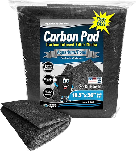 Aquarium Carbon Pad - Cut to Fit Carbon Infused Filter Pad Media for Crystal Clear Fish Tank and Ponds (10.5 Inch Width, 36 Inch Long)