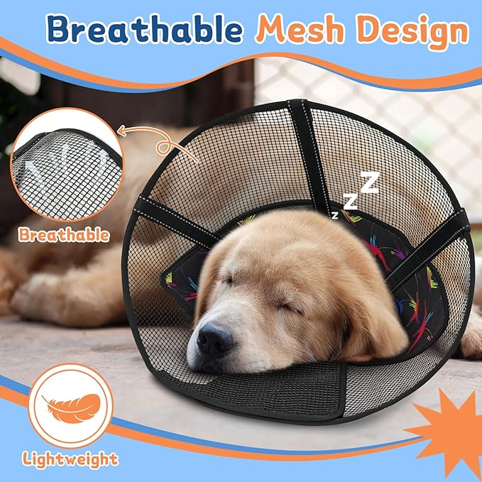 Dog Cone Collar to Stop Licking: Breathable Mesh Elizabeth Recovery Collar Alternative with Soft Padded After Surgery Neuter Spay Wound, for Large Medium, Small Dogs, Normal Eating and Drinking
