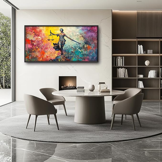 Extra Large Lady Justice Framed Wall Art for Living Room,Oversized Scales of Justice Pictures Wall Decor,Abstract Colorful Canvas Print Painting Modern Artwork Bedroom Office Bathroom 60L" x 30W"