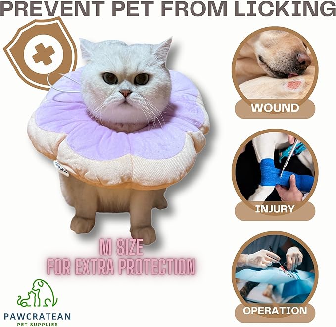 Adjustable Comfy Flower Style Elizabeth Collar for Cats Puppies Soft Recovery Cone Pet Protective Neck Collar (Purple, Small)