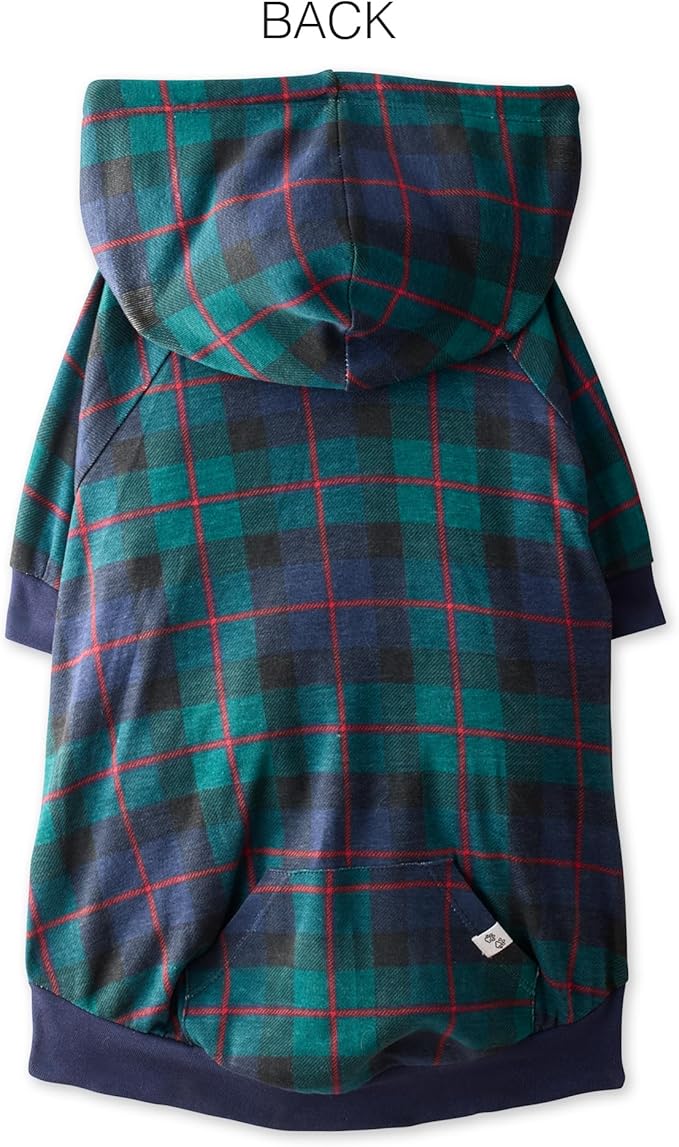 Rocky – The Orginal Lightweight Hooded TEE 100% Organic Cotton Dog Hoodie Pet Coat Sweater for Small, Medium, Large Dogs, Black Watch Plaid, Small