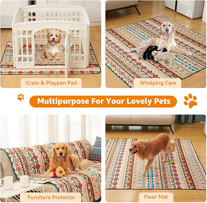 LOOBANI Reusable Pee Pads for Dogs Extra Large: 72"x 72" Washable Puppy Pads Waterproof , Super Absorbent Whelping Pad, Leak-Proof & Non-Slip Dog Playpen Mat for Floor,Potty,Training,Cage (Yellow)