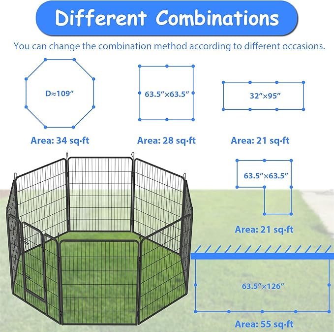 Dog Playpen, Outdoor Dog Fence, 8 Panels, 40" H Dog Pen for Medium/Small Dogs, Heavy Duty Metal Pet Fence with Gate, Portable Dog Fence for RV Camping and Yard (Black)