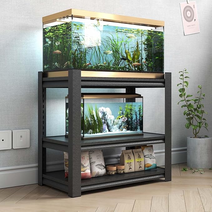 Fish Tank Stand,3-tier Rack Shelf Heavy Duty Metal Frame Aquarium Stand 20 Gallon,Reptile Terrarium Stand for 30 Gallon Long Aquarium,Reptile Tank Stand,Breeder Tank Stand,31.5"*18"*34"