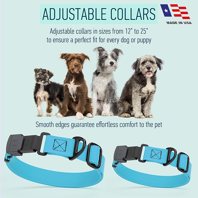 Dogline Biothane Waterproof Dog Collar with Herm Sprenger Black Stainless Steel Quick Release Buckle – Heavy Duty Tactical Durable Collar for Dogs – Comfortable and Safe Pet Collar W1 L15-25 SkyBlue