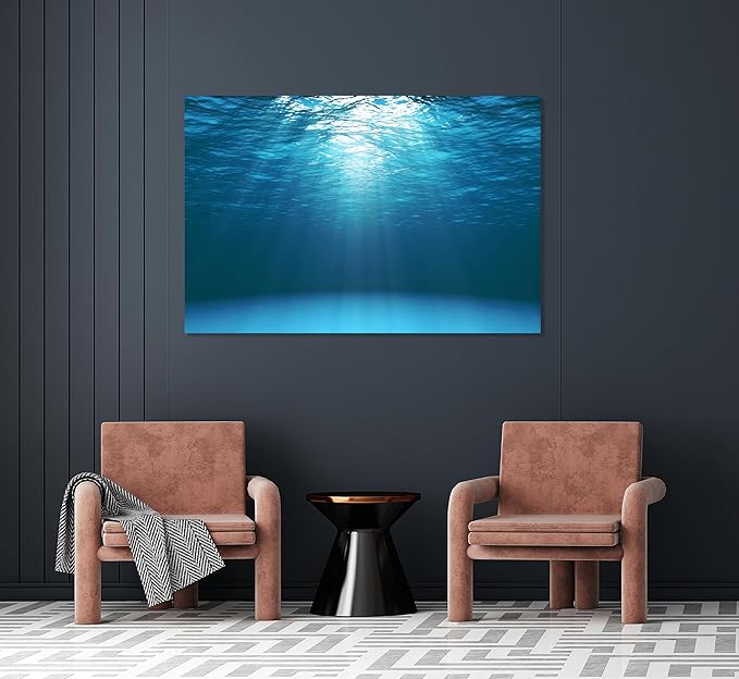 Nature Wall Art Prints - Ocean Forest Mountain Lake Canvas Landscapes - Small to Extra Large Living Room Bedroom Kitchen Bathroom Décor (Sun Rays Under Water, 16L" x 24W")
