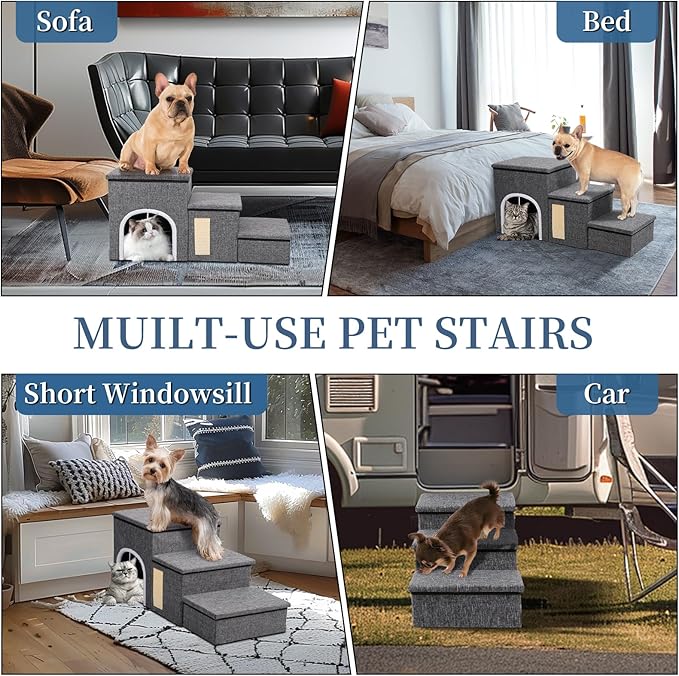 Upgrade XL Dog Stairs for Bed and Couch, 35.5"L x 13.8"D x 17"H, Foldable Dog Steps with Wider Stairs, Large Condo, Storage Space, Pet Stairs Steps for Cats, Small/Older Large Dogs, Hold Up to 180lbs