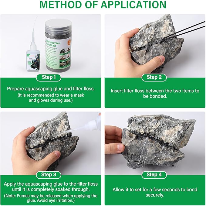 Cotton Wool for Aquascape - Gap Filler Cotton for Rocks & Wood | Aquarium Safe Bonding Material | Secure Adhesive Helper(Gray (Seiryu Stone Color))