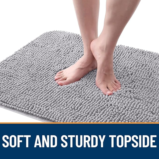 OLANLY Dog Door Mat for Muddy Paws 47x17, Absorbs Moisture and Dirt, Absorbent Non-Slip Washable Doormat, Quick Dry Chenille Mud Mat for Dogs, Entry Indoor Entryway Carpet for Inside Floor, Light Grey