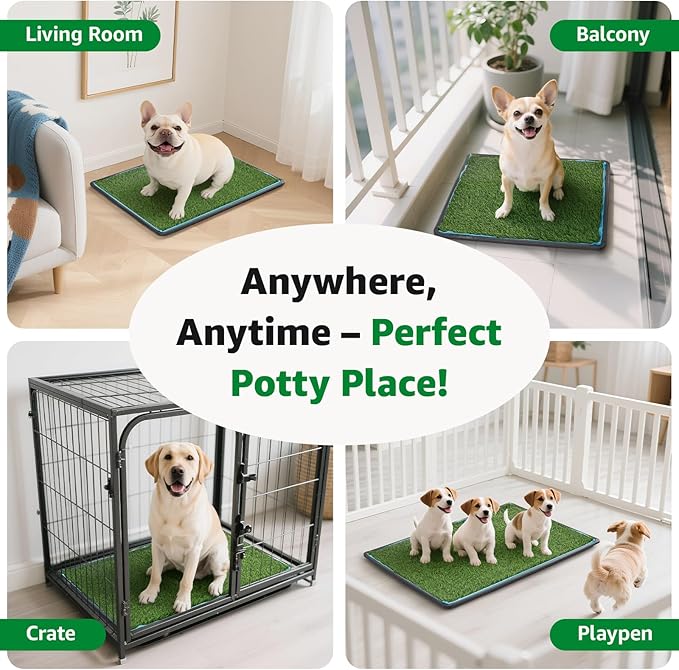 Dog Grass pad with Tray,41”x 26.8” Indoor Dog Potty with 2 Packs Replacement Artificial Fake Grass-5 Packs Disposable Puppy Pads,for Puppy Training Apartment, Outdoor Use