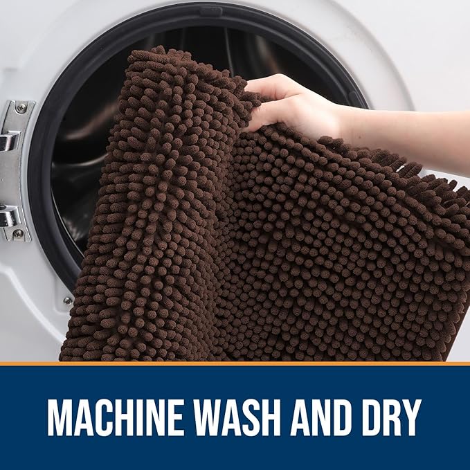 OLANLY Dog Door Mat Set 4-Piece 24x16, Absorbs Moisture and Dirt, Absorbent Non-Slip Washable Doormat, Quick Dry Chenille Mud Mat for Dogs, Entry Indoor Entryway Carpet for Inside Floor, Brown