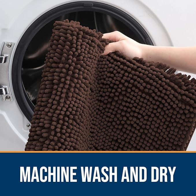 OLANLY Dog Door Mat Set 2-Piece 36x24, Absorbs Moisture and Dirt, Absorbent Non-Slip Washable Doormat, Quick Dry Chenille Mud Mat for Dogs, Entry Indoor Entryway Carpet for Inside Floor, Brown