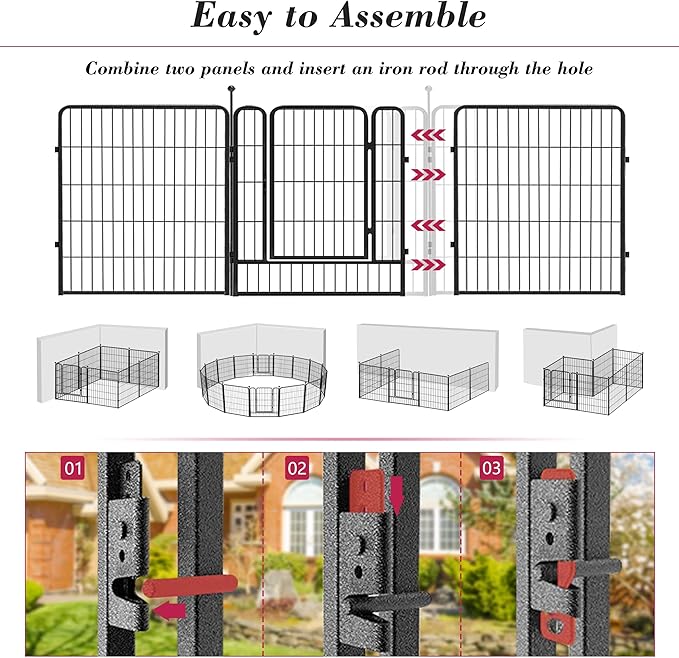 Dog Playpen 32 inch 16 Panels Indoor Outdoor Dog Pen for Medium/Small Dogs Heavy Duty Metal Dog Fence Outdoor for Yard, Puppy Playpen with Door Portable Pet Fence for RV Camping Yard