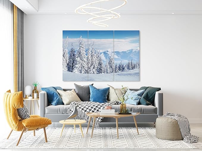 Nature Wall Art Prints - Ocean Forest Mountain Lake Canvas Landscapes - Small to Extra Large Living Room Bedroom Kitchen Bathroom Décor (Snow Covered Trees on Mountain, 39L" x 59W" - 3 Panels)