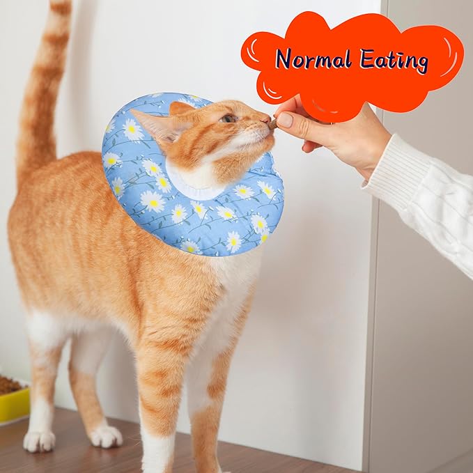 Cat Cone Collar Soft, Adjustable Cat Recovery Collar Kitten Cones to Stop Licking, Cute Donut E Collar After Surgery, Anti-Lick Wound Healing Elizabethan Collar for Kitten (Blue Daisy, Small)