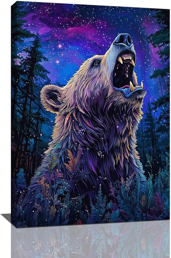Bear Forest Wall Art Canvas Fantastic Animal Wall Decor Prints Framed Painting Pictures Gifts Artwork for Bathroom Kitchen 16"x24"