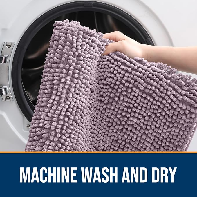 OLANLY Dog Door Mat for Muddy Paws 59x20, Absorbs Moisture and Dirt, Absorbent Non-Slip Washable Doormat, Quick Dry Chenille Mud Mat for Dogs, Entry Indoor Entryway Carpet for Inside Floor, Deep Plum