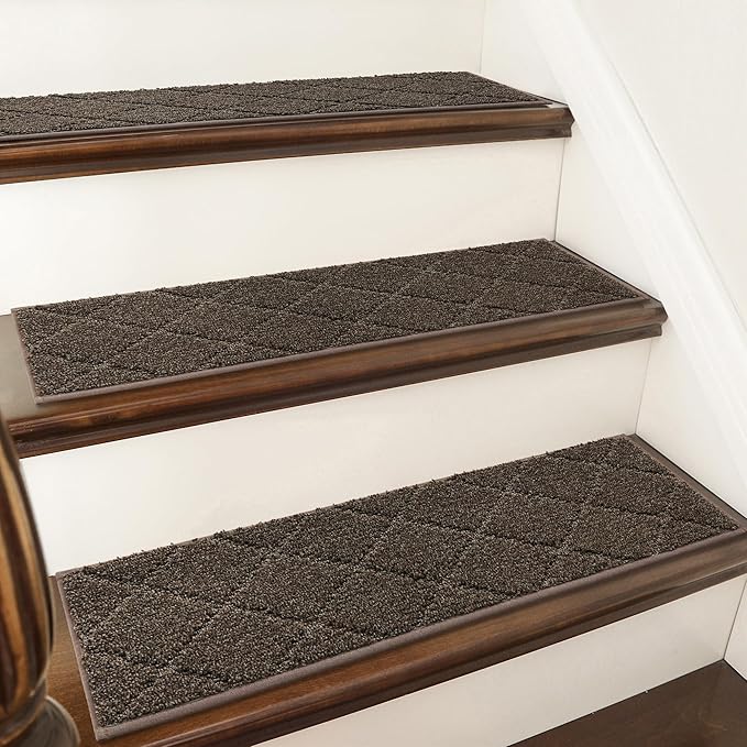 COSY HOMEER Edging Stair Treads Non-Slip Carpet Mat 28inX9in Indoor Stair Runners for Wooden Steps, Edging Stair Rugs for Kids and Dogs, 100% Polyester TPE Backing (10pc, Brown)