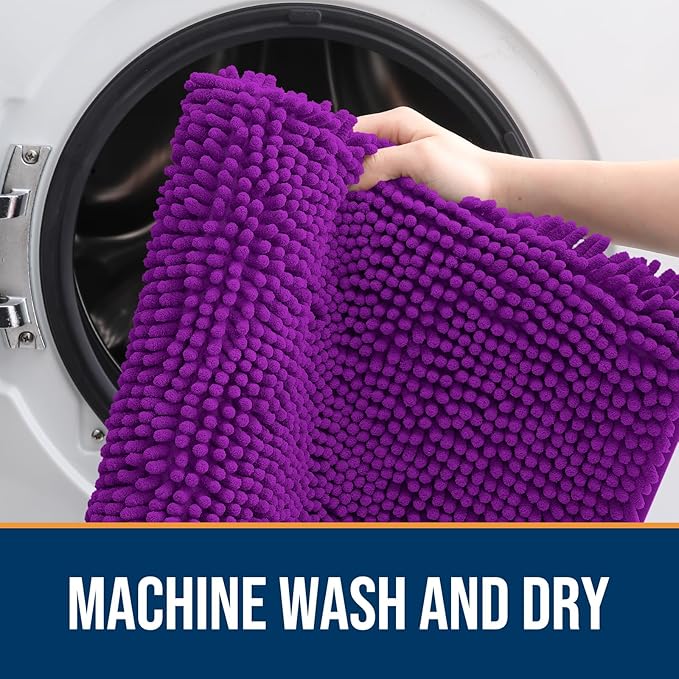 OLANLY Dog Door Mat for Muddy Paws 44x32, Absorbs Moisture and Dirt, Absorbent Non-Slip Washable Doormat, Quick Dry Chenille Mud Mat for Dogs, Entry Indoor Entryway Carpet for Inside Floor, Purple