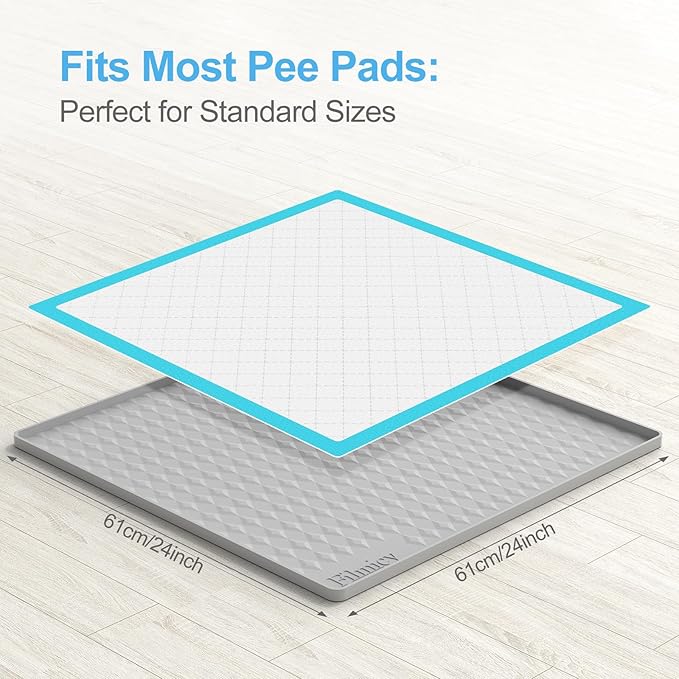 Pee Pad Holder for Dogs,Silicone Dog Puppy Pad Holder, 24 x 24 No Spill Raised Lip High Edge,Portable, Leak-Proof Mat Holder for Dog Training Pads,Square Potty Trays for Home Floor Protection