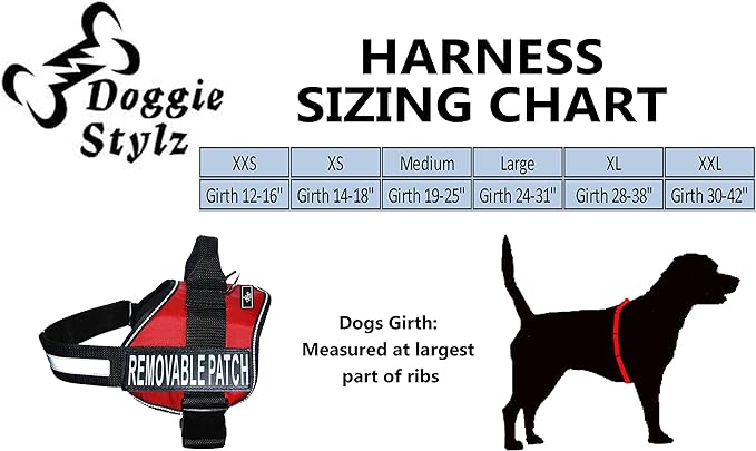Doggie Stylz Blind Dog Vest Harness with Removable Patches and Reflective Trim. Comes with 2 Blind Dog Reflective Hook and Loop Patches. Measure Dogs Girth Before Purchase (Girth 30”- 42" Black)