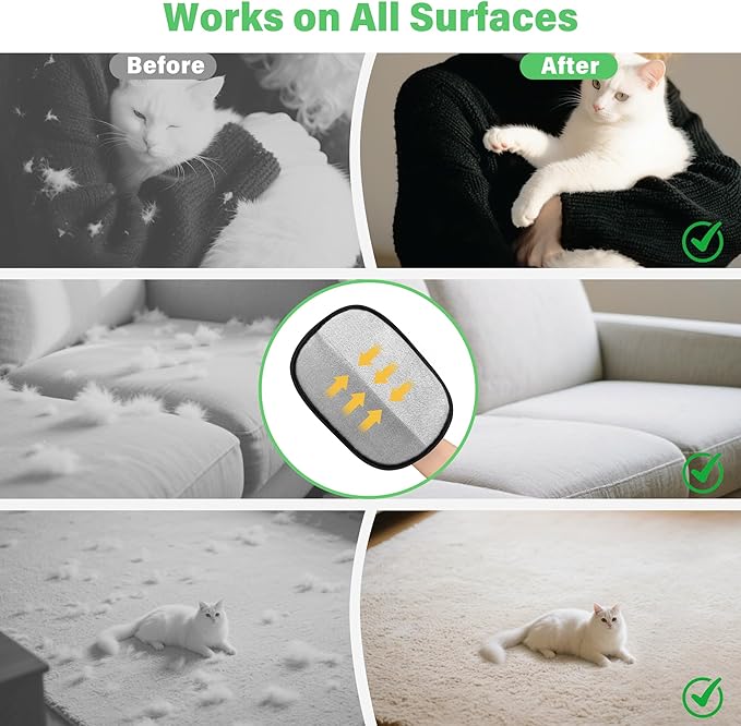 Pet-Hair-Removal-Glove 2Pcs, Double-Sided-Pet-Grooming-Glove Reusable Cat & Dog Hair Remover Mitt for Couch,Furniture,Carpet, Car Seat Electrostatic-Pet-Hair-Remover Efficient Pet-Hair-Cleaning-Glove