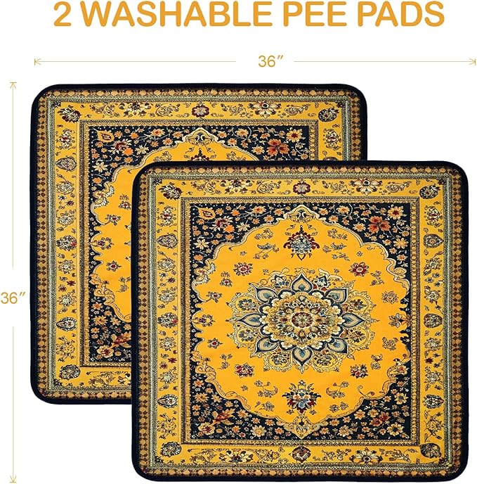 Qeils Washable Pee Pads for Dogs, 2 Pack Reusable Puppy Pads 36"x36" Super Absorbent Leakproof Dog Training Pads, Non-Slip Potty Pads for Crate, Floor, Couch, Whelping Pads Litter Mat Puppy Supplies