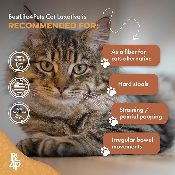 Cat Laxative Constipation Relief, Natural Cat Stool Softener Remedy for Irregular Bowel Movements Without Feline Diarrhea, Supports Feline Digestion & Gas Pain Relief, 400 Odorless, Tasteless Pills
