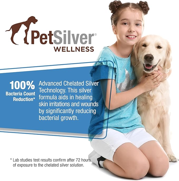 PetSilver Wound & Skin Spray - Dog Wound Spray, Hot Spot, Allergy Relief for Dogs, Itch Spray for Cats - Natural Skin Soother - Chelated Silver, Superior to Colloidal Silver - Made in USA - 8 fl oz