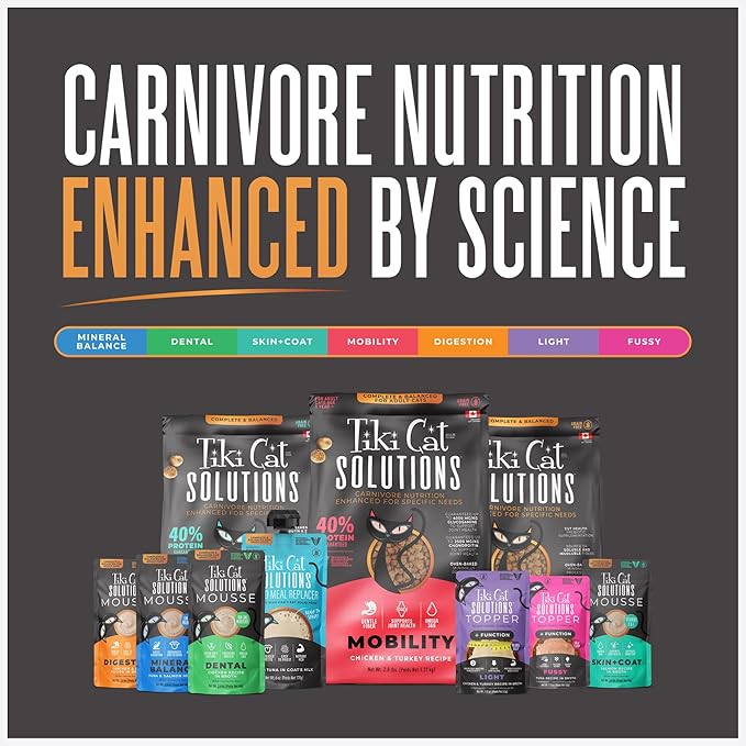 Tiki Cat Solutions Fussy Mousse, Duck Liver & Egg, Specially Formulated to Support Healthy Digestion, Functional Wet Cat for Adult Cats, 2.4 oz. Pouch (12 Count)