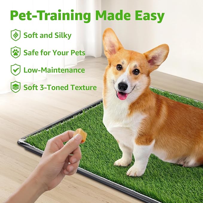 Dog Grass Large Potty Patch, Dog Litter Boxes Artificial Grass Bathroom Turf for Pet Training, Washable Puppy Pee Pad, Perfect Indoor/Outdoor Portable Potty Pet Loo (Tray system-35"X22.6")