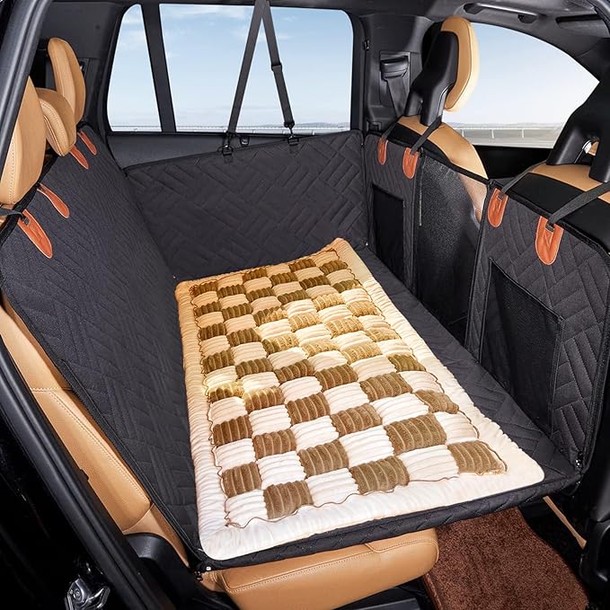 VClife Dog Bed Mat for Car Backseat Extender, Anti Slip Plaid Pet Bed Mat for Car Backseat Extender, Furry Dog Sofa Couch Cover, Washable Travel Dogs Bed for Cars, SUV, Small Truck, 51"×23.6"