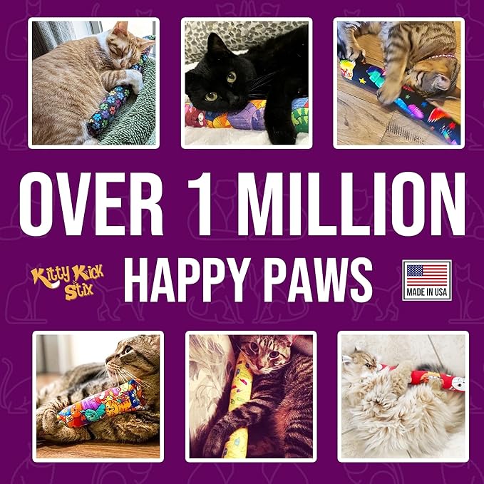 Kitty Kick Stix 15" Catnip Kicker Toy – Set of 2 | Handmade in USA | Interactive Cat & Kitten Toy | Durable Kicker Packed with 100% Potent Catnip for All Breeds (Sassy Cats)