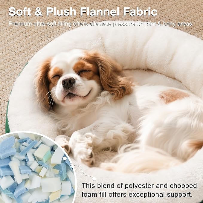 Love's cabin Round Donut Cat and Dog Cushion Bed, 25in Pet Bed for Small or Medium Dogs, Anti-Slip & Water-Resistant Bottom, Soft Durable Fabric Pet Beds, Washable Calming Cat & Dog Bed Green