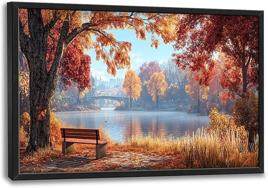 Large Autumn Tree Wall Art for Living Room, Framed Oversized Lake Landscape Wall Decor Nature Canvas Painting Modern Artwork for Living Room Bathroom Bedroom Office Dining Room 36"x24"