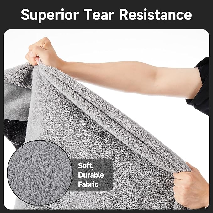 OhGeni Orthopedic Waterproof & Machine Washable Dog Bed for Large Pets, Suitable for Crates, 25D Egg Crate Foam, Non-Slip Bottom & Removable Cover, Sherpa Fabric, 41 Inches(Gray)