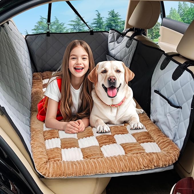 Dog Car Bed Mat, Non-Slip Backseat Extender Pet Blanket, Plaid Dog Bed for SUVs, Sedans & Trucks, Chew-Resistant Travel Pad for Dogs, Easy Clean & Scratch-Proof & Comfort (50"x24.6")