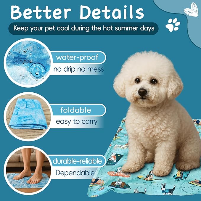Cooling Pad for Large Dog,Instant Pet Cool Mat,Comfortable Cool Pet Mat for Cat.Portable Dog Bed for Summer. Suitable for Outdoor Summer Crate Pad.Long Time Cooling.Animal(Size-L 19.7 * 23.6in)