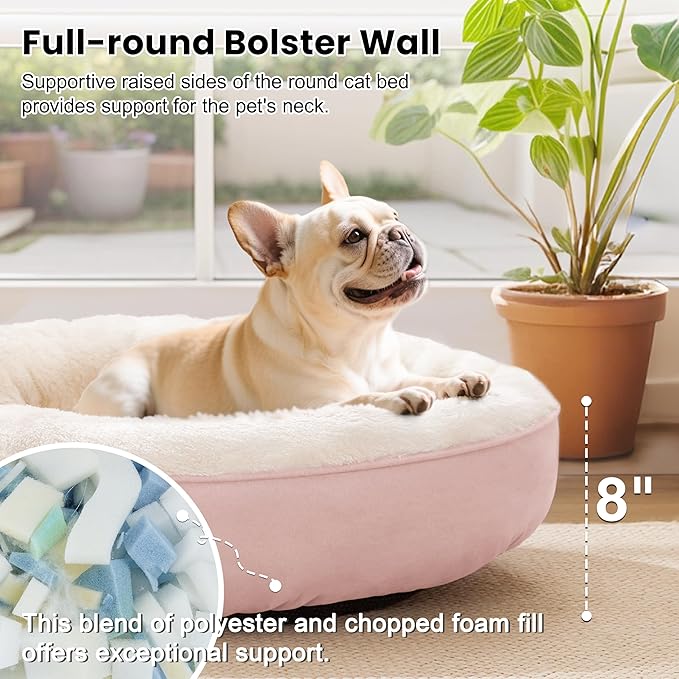 Love's cabin Round Donut Cat and Dog Cushion Bed, 30in Pet Bed for Medium or Large Dogs, Anti-Slip & Water-Resistant Bottom, Soft Durable Fabric Pet beds, Washable Calming Cat & Dog Bed Pink