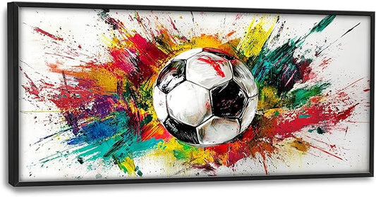 Extra Large Framed Soccer Wall Art,Oversized Colorful Graffiti Sport Ball Wall Decor Pictures for Living Room,Canvas Print Painting Modern Artwork Bedroom Office Bathroom Home Decor 60L x30W