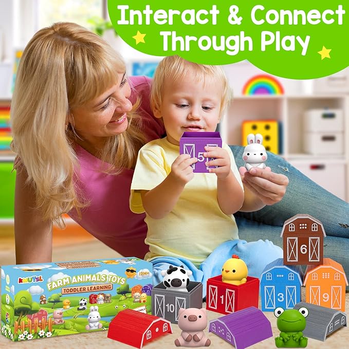 KMUYSL Toys for 1,2,3 Year Old Boys Girls, Farm Animals Toys Playset, Counting Skill, Color Matching, Christmas Birthday Easter Educational Gift for Baby Toddler Boys Girls Age 12-18 Months