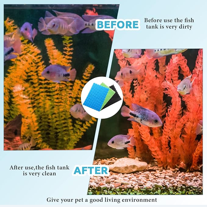 9 Pcs Fish Pond Foam Aquarium Filter Sponge Wave Shape Coarse Foam for Fish Tank Sump Pond 17 x 11 Inch x 1/2 to 1 Inch, Black, Green, Blue