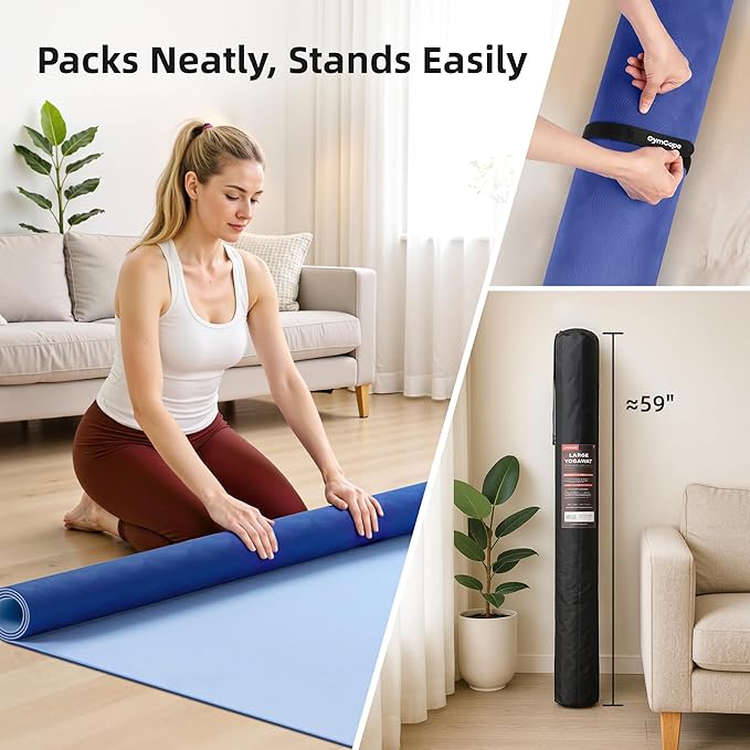 Extra Large Yoga Mat - 72"x35", 72"x48", 78"x57" - Wide TPE Exercise Mat for Home, Stretching, Couples & Family Workouts - 6-12mm Thick, Non-Slip & Waterproof - with Carry Bag and Straps