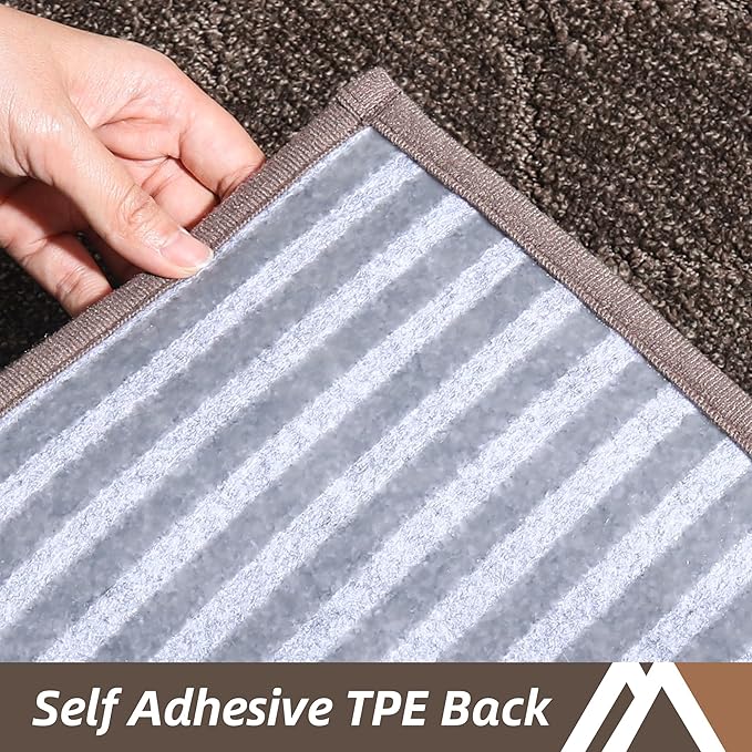 COSY HOMEER Edging Stair Treads Non-Slip Corner Indoor Stair Runners for Wooden Steps,Landing Slip Resistant Stair Rugs Mat for Kids and Dogs,100% Polyester TPE Backing,Brown,30x30 inch