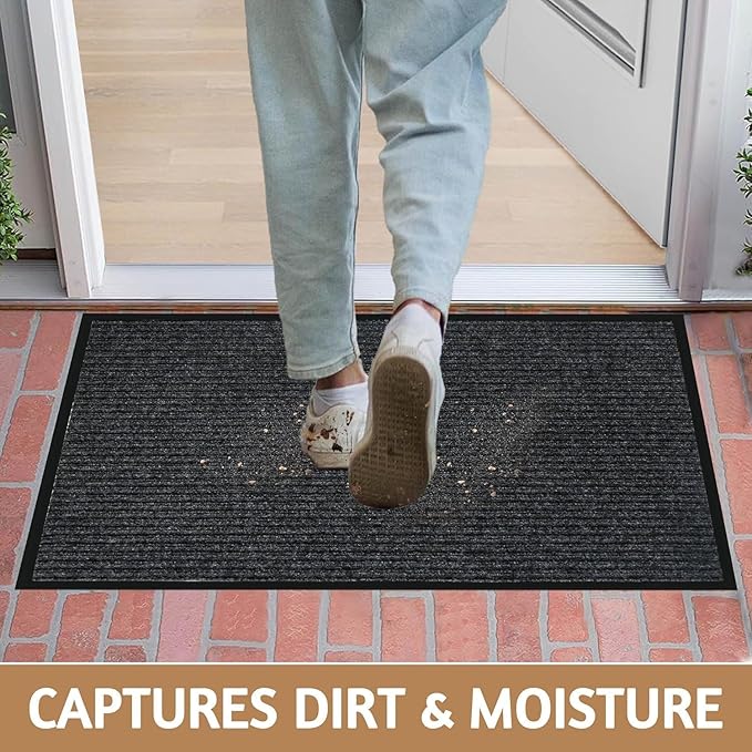 Durable Front Door Mat, Heavy Duty Indoor Outdoor Doormat, 60” x 36” Low Profile Outdoor Mats for Home Entrance, Stain and Fade Resistant Shoe Scraper Mat, Ideal for High Traffic Area