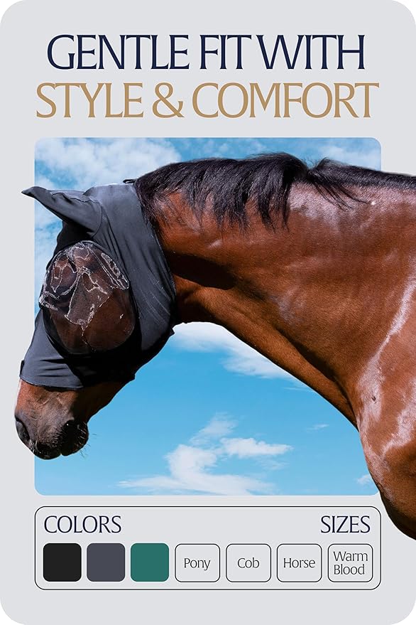 Equinavia Bug Out Fly Mask | Against Flies, Insects, UV Rays - Carbon Grey - Horse