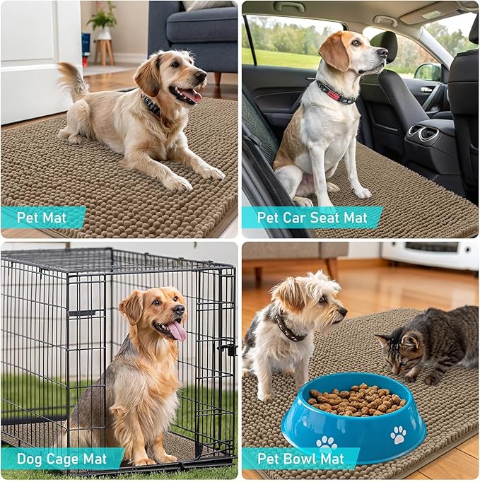 OLANLY Dog Door Mat for Muddy Paws 59x35, Absorbs Moisture and Dirt, Absorbent Non-Slip Washable Doormat, Quick Dry Chenille Mud Mat for Dogs, Entry Indoor Entryway Carpet for Inside Floor, Tan